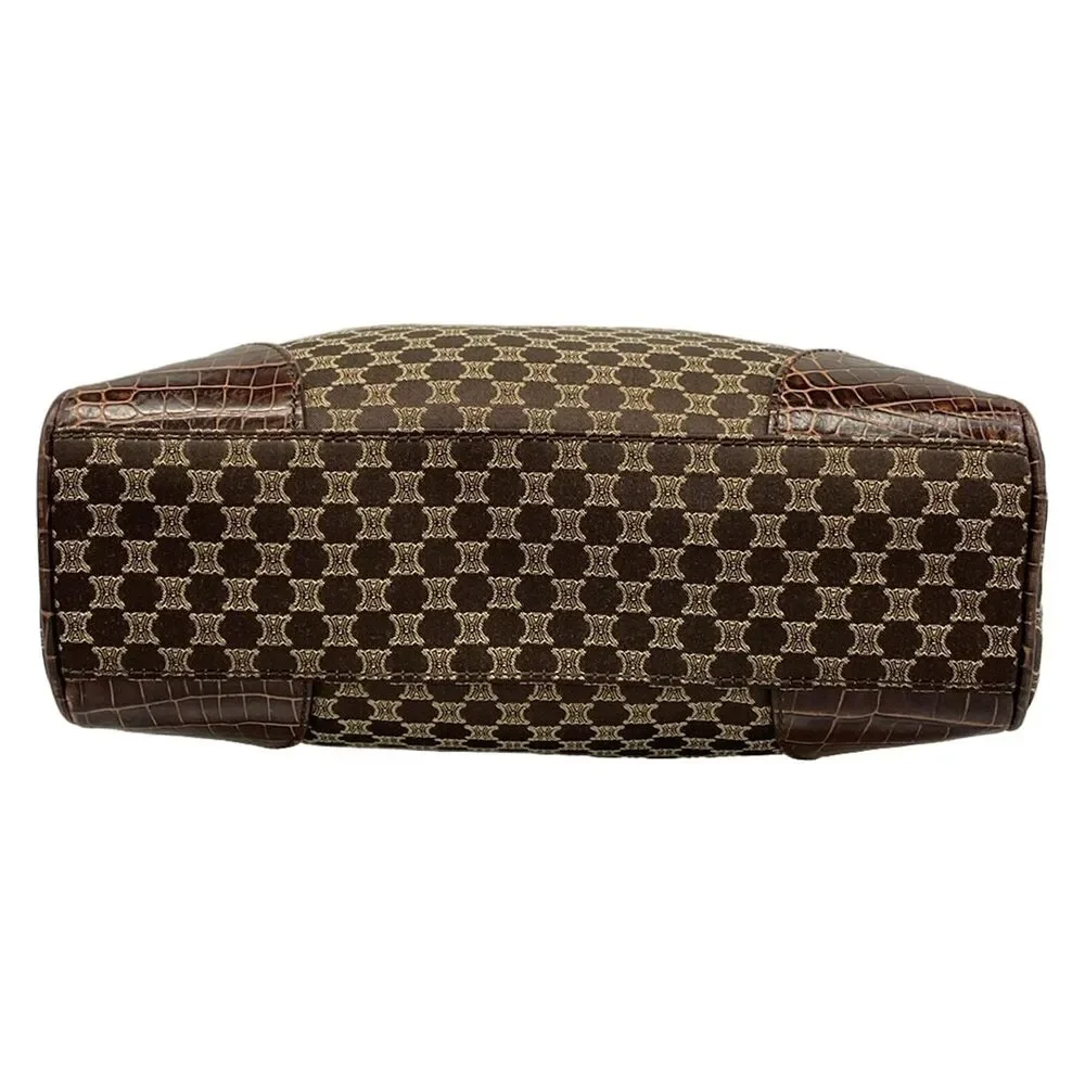 Celine Macadam Tote Bag Dark Brown Beige Jacquard Leather